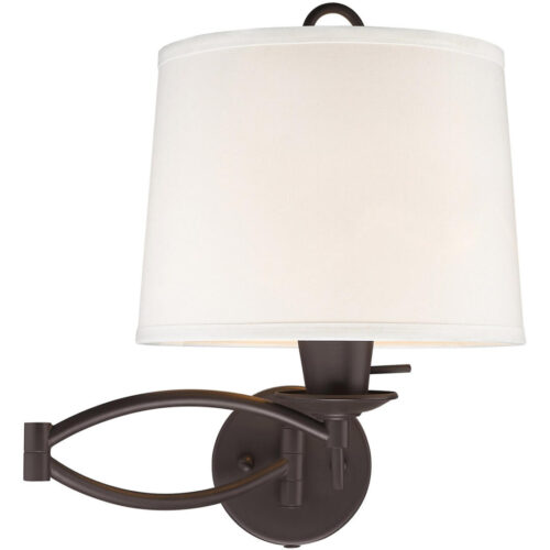 11 inch 1 Light Bronze Swing Arm Wall Lamp with Off-White Linen Hard Back Shade-Lighting LumensWall Lamps