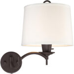 11 inch 1 Light Bronze Swing Arm Wall Lamp with Off-White Linen Hard Back Shade-Lighting LumensWall Lamps