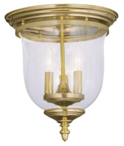 3 Light Polished Brass Ceiling Light fixture with Hand Blown Clear Glass Shade-Lighting LumensFlush Mount Ceiling Lights