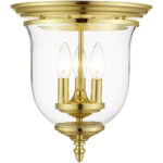 3 Light Polished Brass Ceiling Light fixture with Hand Blown Clear Glass Shade-Lighting LumensFlush Mount Ceiling Lights