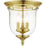 3 Light Polished Brass Ceiling Light fixture with Hand Blown Clear Glass Shade-Lighting LumensFlush Mount Ceiling Lights