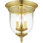 3 Light Polished Brass Ceiling Light fixture with Hand Blown Clear Glass Shade-Lighting LumensFlush Mount Ceiling Lights