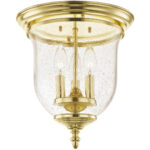 3 Light Polished Brass Ceiling Light fixture with Hand Blown Clear Seeded Glass Shade-Lighting LumensFlush Mount Ceiling Lights