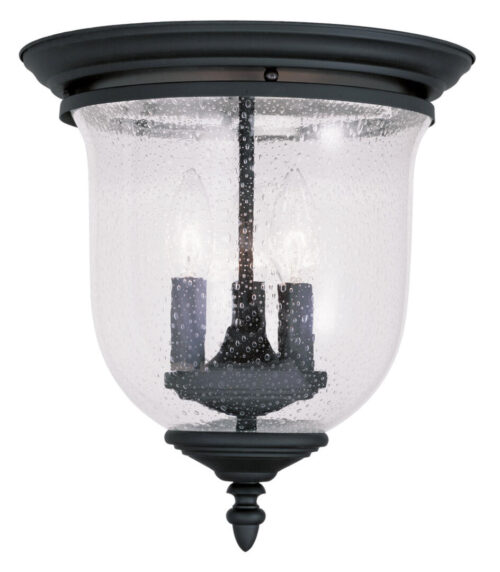 3 Light Black Ceiling Light fixture with Hand Blown Clear Seeded Glass Shade-Lighting LumensFlush Mount Ceiling Lights