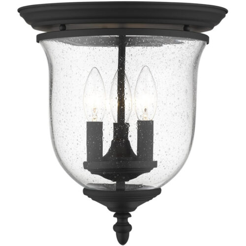 3 Light Black Ceiling Light fixture with Hand Blown Clear Seeded Glass Shade-Lighting LumensFlush Mount Ceiling Lights