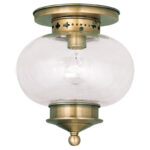 1 Light Antique Brass Ceiling Light fixture with Hand Blown Seeded Glass Shade-Lighting LumensFlush Mount Ceiling Lights