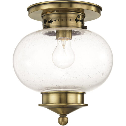 1 Light Antique Brass Ceiling Light fixture with Hand Blown Seeded Glass Shade-Lighting LumensFlush Mount Ceiling Lights