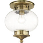 1 Light Antique Brass Ceiling Light fixture with Hand Blown Seeded Glass Shade-Lighting LumensFlush Mount Ceiling Lights