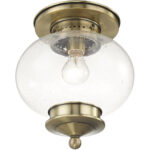 1 Light Antique Brass Ceiling Light fixture with Hand Blown Seeded Glass Shade-Lighting LumensFlush Mount Ceiling Lights