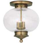 3 Light Antique Brass Ceiling Light fixture with Hand Blown Seeded Glass Shade-Lighting LumensFlush Mount Ceiling Lights