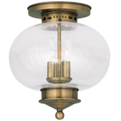 3 Light Antique Brass Ceiling Light fixture with Hand Blown Seeded Glass Shade-Lighting LumensFlush Mount Ceiling Lights