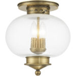 3 Light Antique Brass Ceiling Light fixture with Hand Blown Seeded Glass Shade-Lighting LumensFlush Mount Ceiling Lights