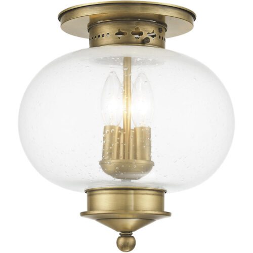 3 Light Antique Brass Ceiling Light fixture with Hand Blown Seeded Glass Shade-Lighting LumensFlush Mount Ceiling Lights