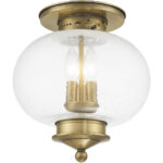 3 Light Antique Brass Ceiling Light fixture with Hand Blown Seeded Glass Shade-Lighting LumensFlush Mount Ceiling Lights