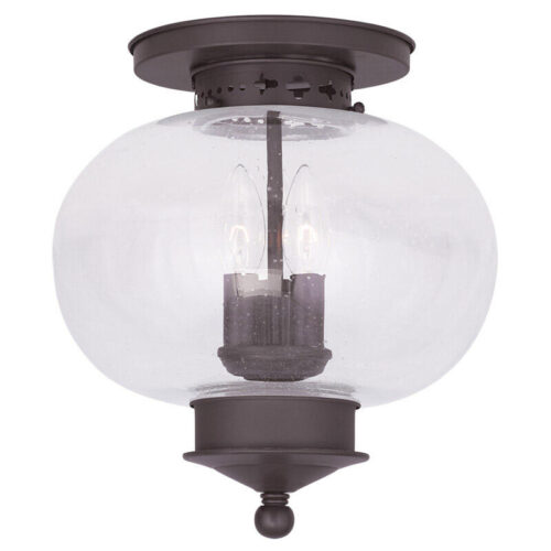 3 Light Bronze Ceiling Light fixture with Hand Blown Seeded Glass Shade-Lighting LumensFlush Mount Ceiling Lights