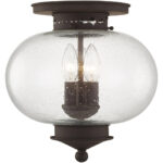 3 Light Bronze Ceiling Light fixture with Hand Blown Seeded Glass Shade-Lighting LumensFlush Mount Ceiling Lights