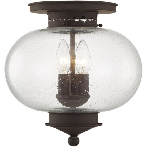 3 Light Bronze Ceiling Light fixture with Hand Blown Seeded Glass Shade-Lighting LumensFlush Mount Ceiling Lights