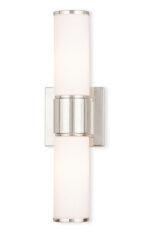 35.5 inch 5 Light Polished Nickel Wall Sconce/ Bathroom Vanity light fixture with White Glass Shade-Lighting LumensBath/Flush Mounts