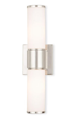 35.5 inch 5 Light Polished Nickel Wall Sconce/ Bathroom Vanity light fixture with White Glass Shade-Lighting LumensBath/Flush Mounts