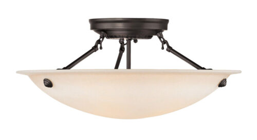 3 Light Bronze Ceiling Light fixture with Honey Alabaster Glass Shade-Lighting LumensFlush Mount Ceiling Lights