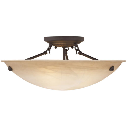 3 Light Bronze Ceiling Light fixture with Honey Alabaster Glass Shade-Lighting LumensFlush Mount Ceiling Lights