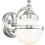 5.5 inch 1 Light Polished Chrome Bathroom Vanity light fixture with Hand Blown Satin Opal White Glass Shade-Lighting LumensBath/Vanity