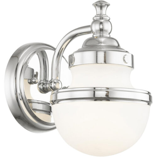 5.5 inch 1 Light Polished Chrome Bathroom Vanity light fixture with Hand Blown Satin Opal White Glass Shade-Lighting LumensBath/Vanity