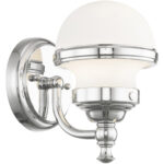 5.5 inch 1 Light Polished Chrome Bathroom Vanity light fixture with Hand Blown Satin Opal White Glass Shade-Lighting LumensBath/Vanity