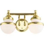 15 inch 2 Light Polished Brass Bathroom Vanity light fixture with White Glass Shade-Lighting LumensBath/Vanity