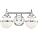 15 inch 2 Light Polished Chrome Bathroom Vanity light fixture with Hand Blown Satin Opal White Glass Shade-Lighting LumensBath/Vanity