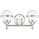 15 inch 2 Light Polished Chrome Bathroom Vanity light fixture with Hand Blown Satin Opal White Glass Shade-Lighting LumensBath/Vanity