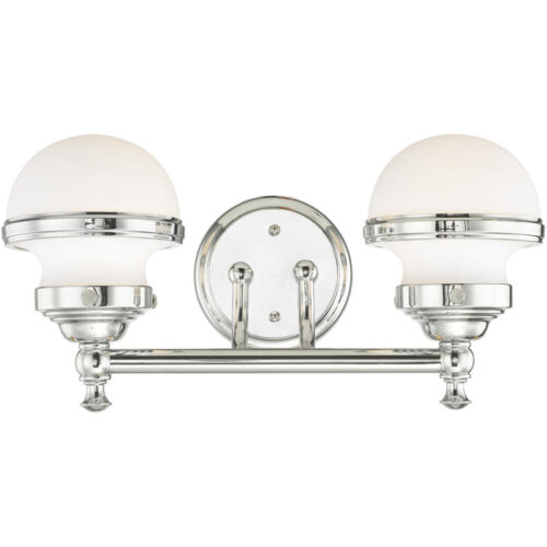 15 inch 2 Light Polished Chrome Bathroom Vanity light fixture with Hand Blown Satin Opal White Glass Shade-Lighting LumensBath/Vanity