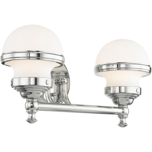 15 inch 2 Light Polished Chrome Bathroom Vanity light fixture with Hand Blown Satin Opal White Glass Shade-Lighting LumensBath/Vanity