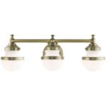 24 inch 3 Light Antique Brass Bathroom Vanity light fixture with White Glass Shade-Lighting LumensBath/Vanity