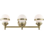 24 inch 3 Light Antique Brass Bathroom Vanity light fixture with White Glass Shade-Lighting LumensBath/Vanity