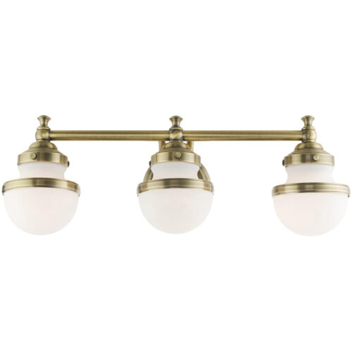 24 inch 3 Light Antique Brass Bathroom Vanity light fixture with White Glass Shade-Lighting LumensBath/Vanity