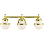 24 inch 3 Light Polished Brass Bathroom Vanity light fixture with White Glass Shade-Lighting LumensBath/Vanity