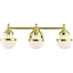 24 inch 3 Light Polished Brass Bathroom Vanity light fixture with White Glass Shade-Lighting LumensBath/Vanity