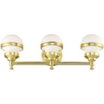 24 inch 3 Light Polished Brass Bathroom Vanity light fixture with White Glass Shade-Lighting LumensBath/Vanity