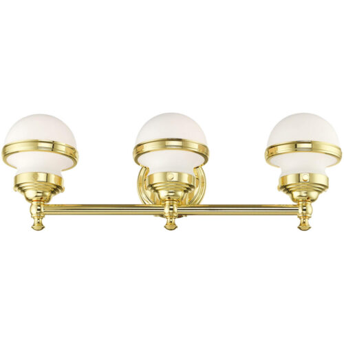 24 inch 3 Light Polished Brass Bathroom Vanity light fixture with White Glass Shade-Lighting LumensBath/Vanity