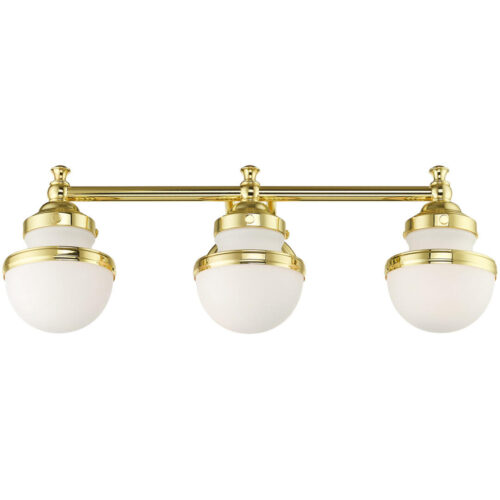 24 inch 3 Light Polished Brass Bathroom Vanity light fixture with White Glass Shade-Lighting LumensBath/Vanity