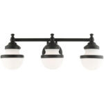 24 inch 3 Light Black Bathroom Vanity light fixture with White Glass Shade-Lighting LumensBath/Vanity