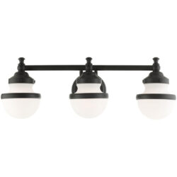 24 inch 3 Light Black Bathroom Vanity light fixture with White Glass Shade-Lighting LumensBath/Vanity