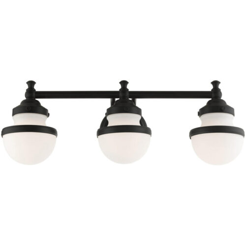 24 inch 3 Light Black Bathroom Vanity light fixture with White Glass Shade-Lighting LumensBath/Vanity