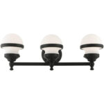 24 inch 3 Light Black Bathroom Vanity light fixture with White Glass Shade-Lighting LumensBath/Vanity