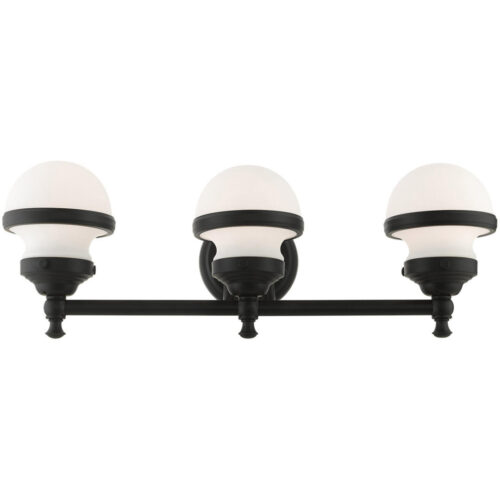 24 inch 3 Light Black Bathroom Vanity light fixture with White Glass Shade-Lighting LumensBath/Vanity