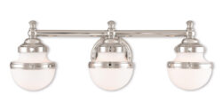 24 inch 3 Light Polished Chrome Bathroom Vanity light fixture with Hand Blown Satin Opal White Glass Shade-Lighting LumensBath/Vanity