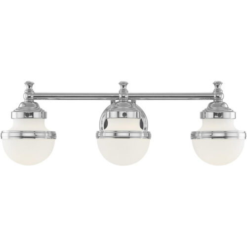 24 inch 3 Light Polished Chrome Bathroom Vanity light fixture with Hand Blown Satin Opal White Glass Shade-Lighting LumensBath/Vanity