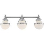 24 inch 3 Light Polished Chrome Bathroom Vanity light fixture with Hand Blown Satin Opal White Glass Shade-Lighting LumensBath/Vanity