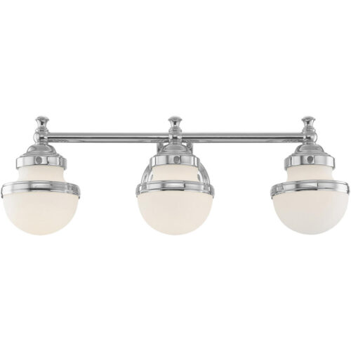 24 inch 3 Light Polished Chrome Bathroom Vanity light fixture with Hand Blown Satin Opal White Glass Shade-Lighting LumensBath/Vanity